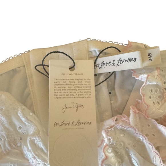 For Love And Lemons - White and Pink Lace Bra Bustier Sz 34 B - Picture 6 of 6